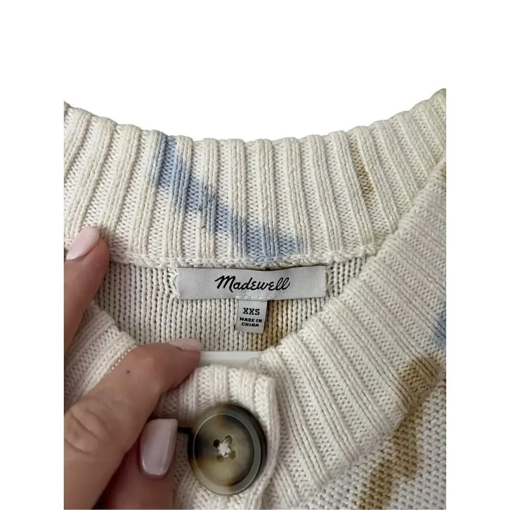 NWOT‎ Tie-Dye Broadway Cardigan Sweater size XXS Button Front Tan Cream Blue